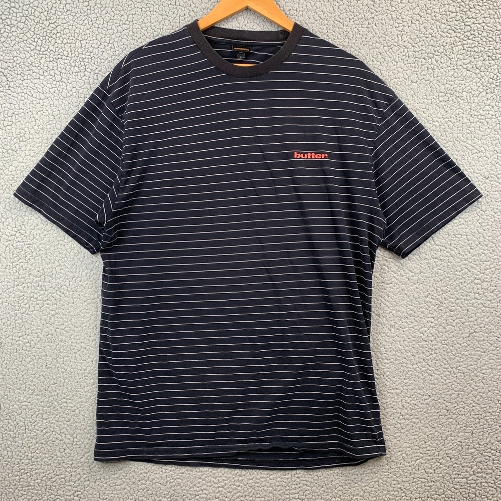 Butter Goods T Shirt Striped Black Mens Size Large